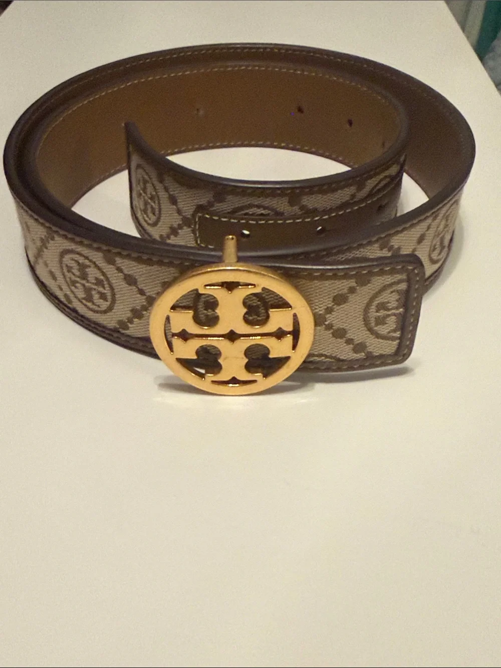 Tory Burch Reversible Logo Monogram Belt with Gold Logo